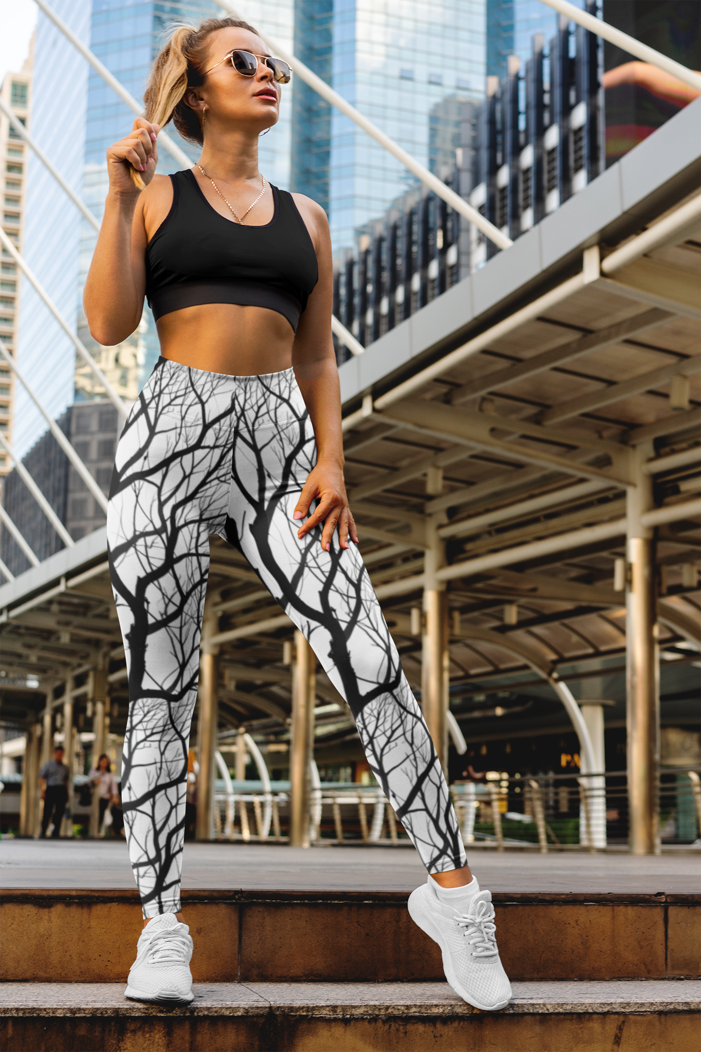 Black Tree Branch Stretchy Leggings