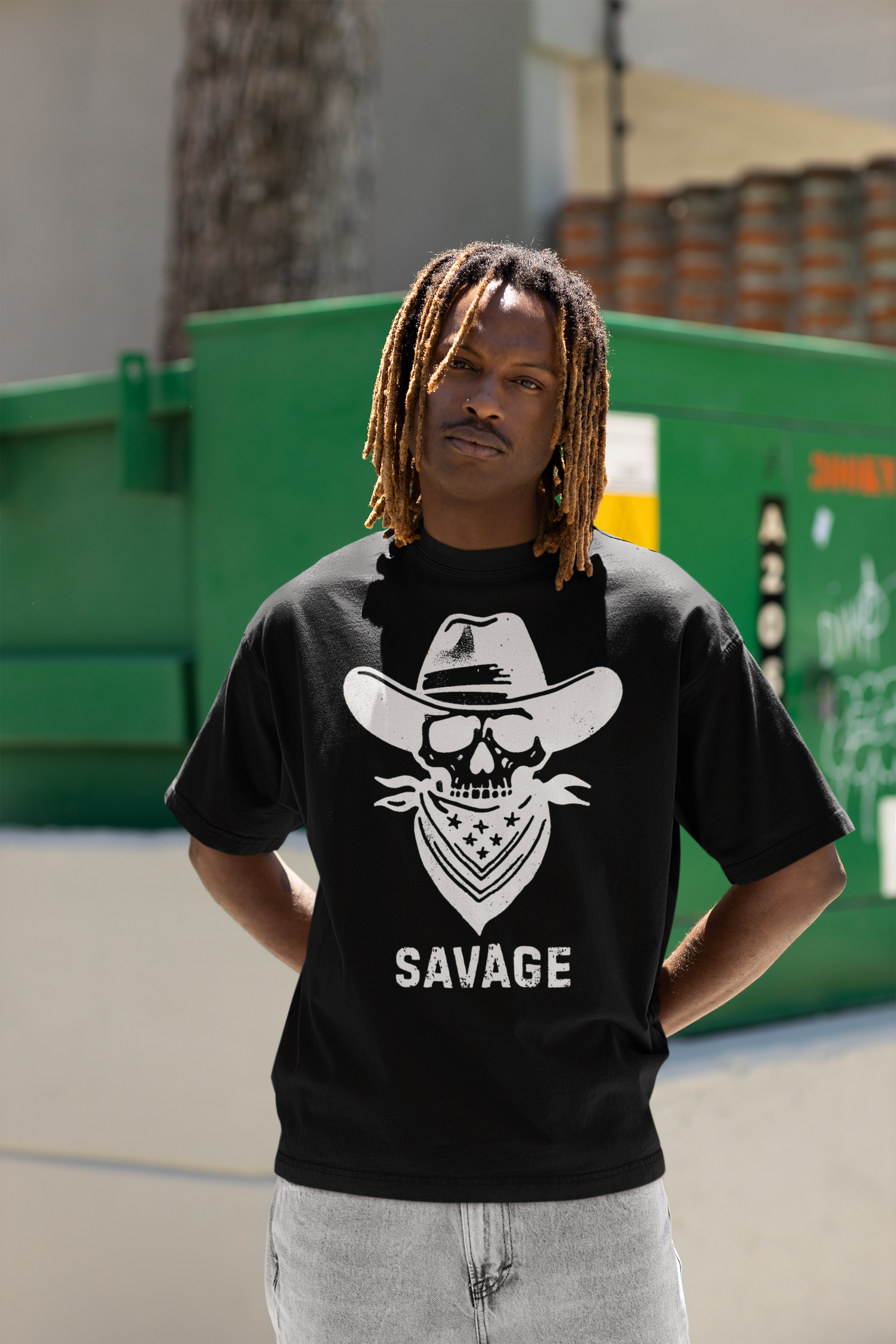 Savage Cowboy Skull Oversized Tee