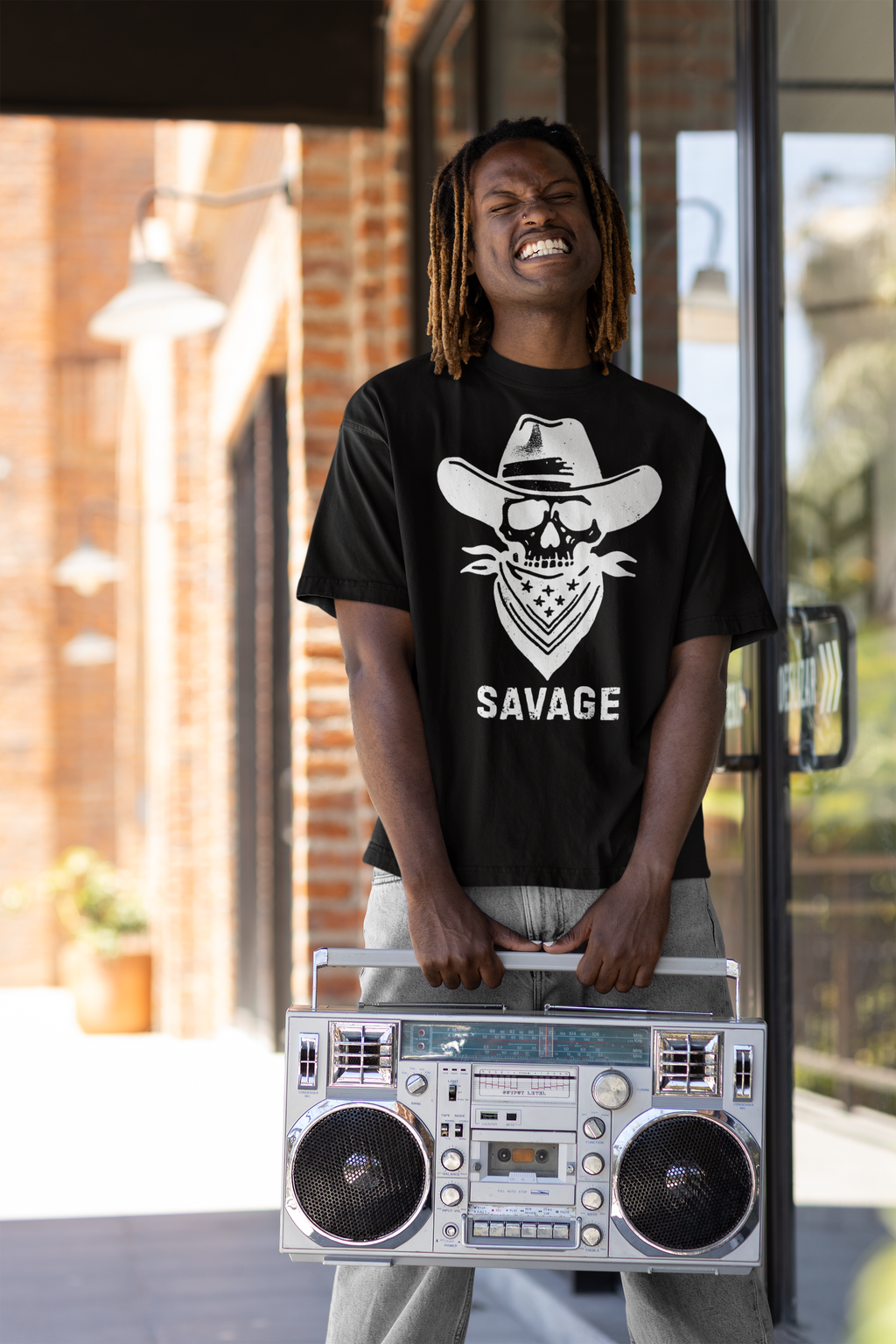 Savage Cowboy Skull Oversized Tee