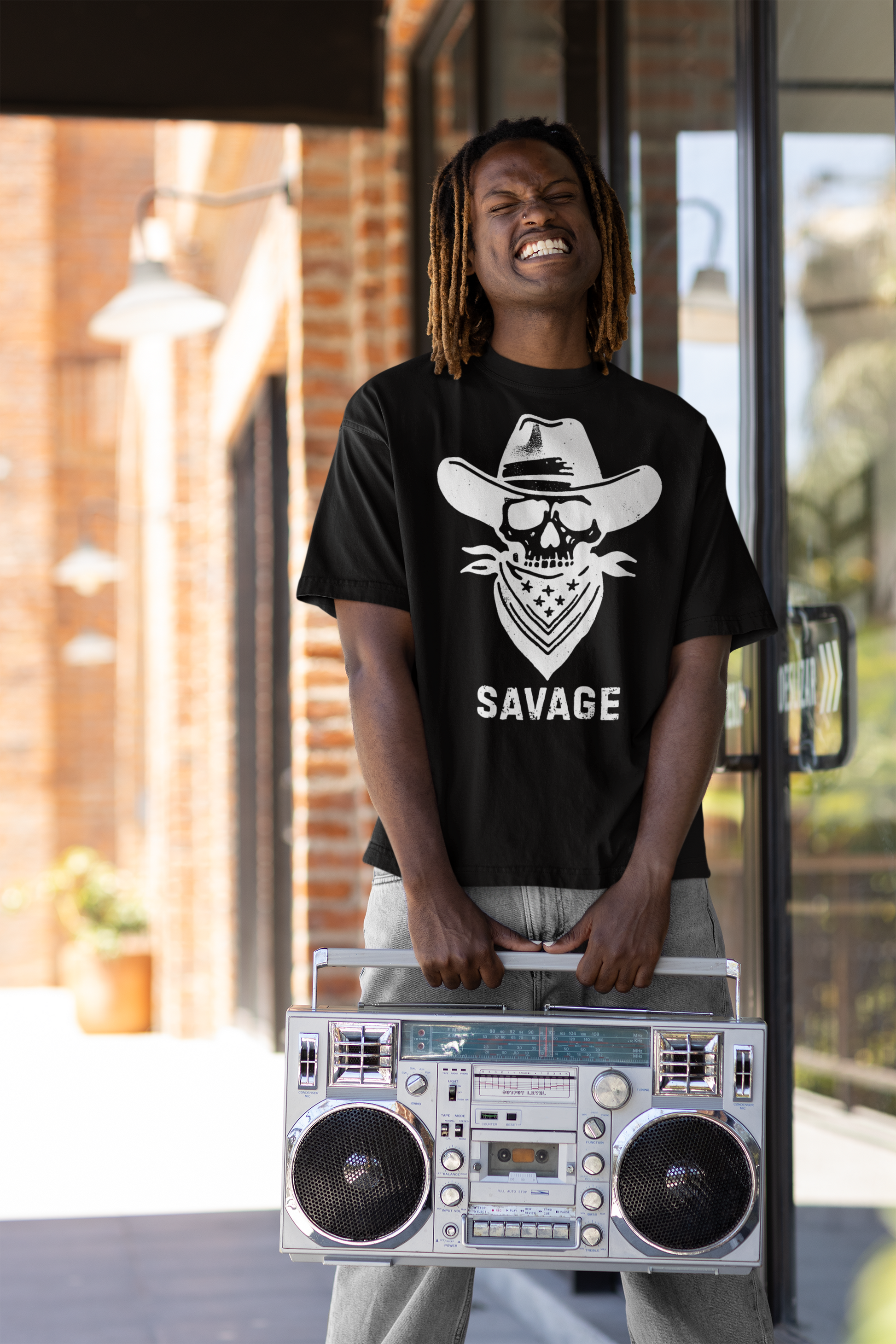 Savage Cowboy Skull Oversized Tee