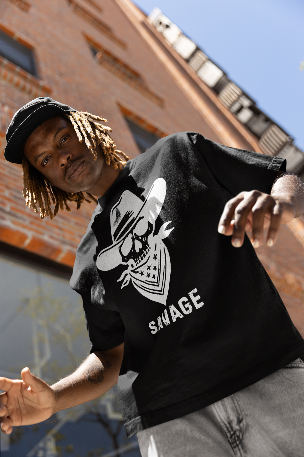 Savage Cowboy Skull Oversized Tee