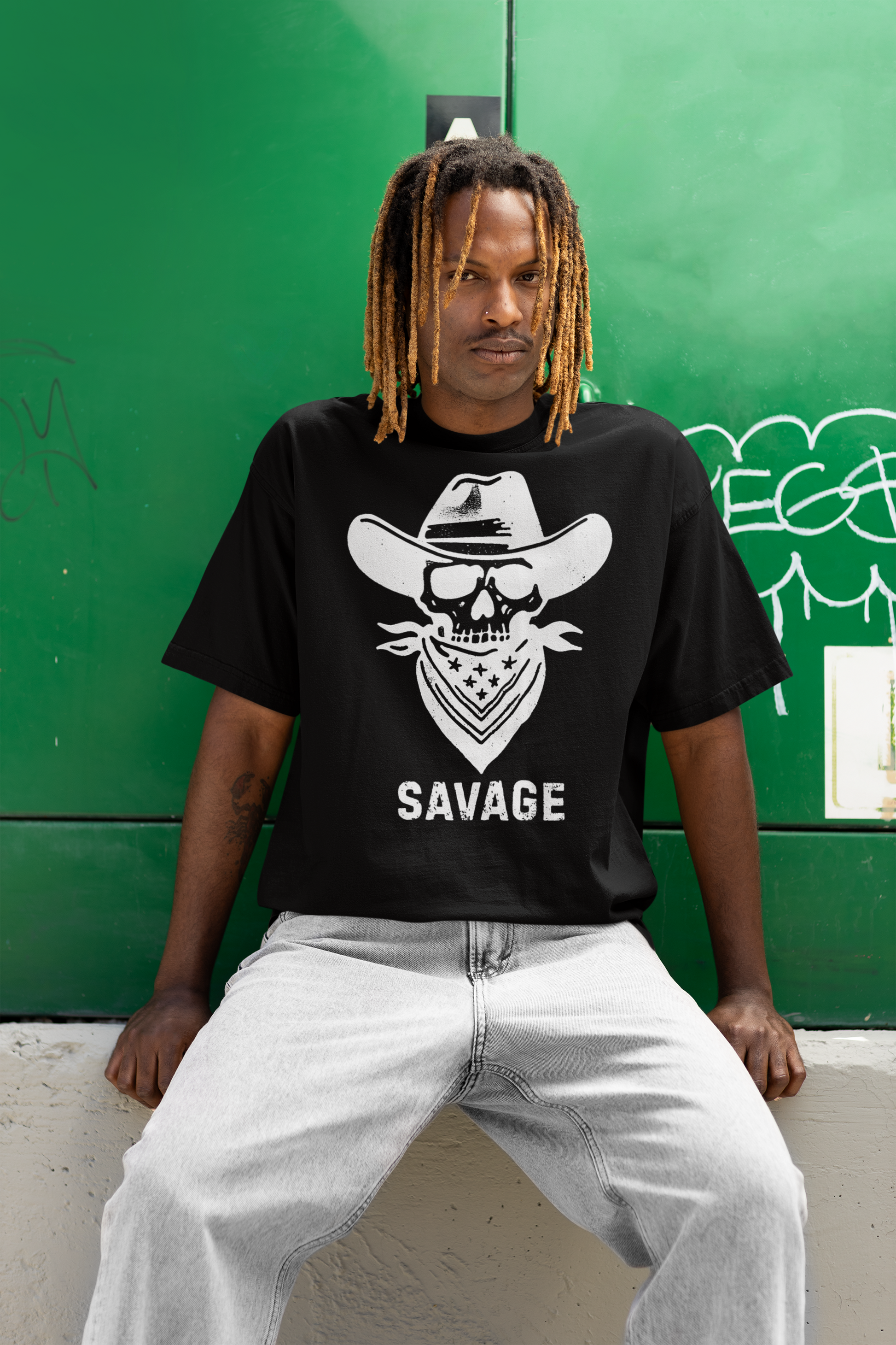 Savage Cowboy Skull Oversized Tee