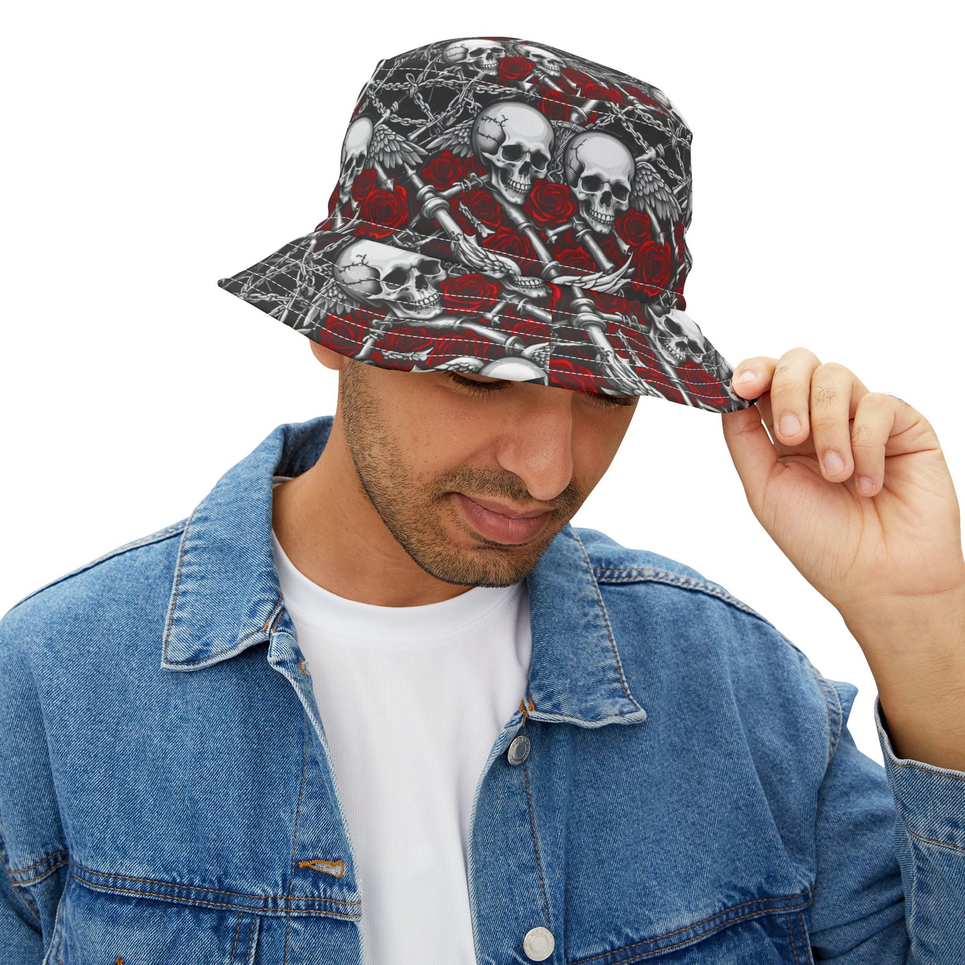 Edgy Skull & Roses Bucket Hat