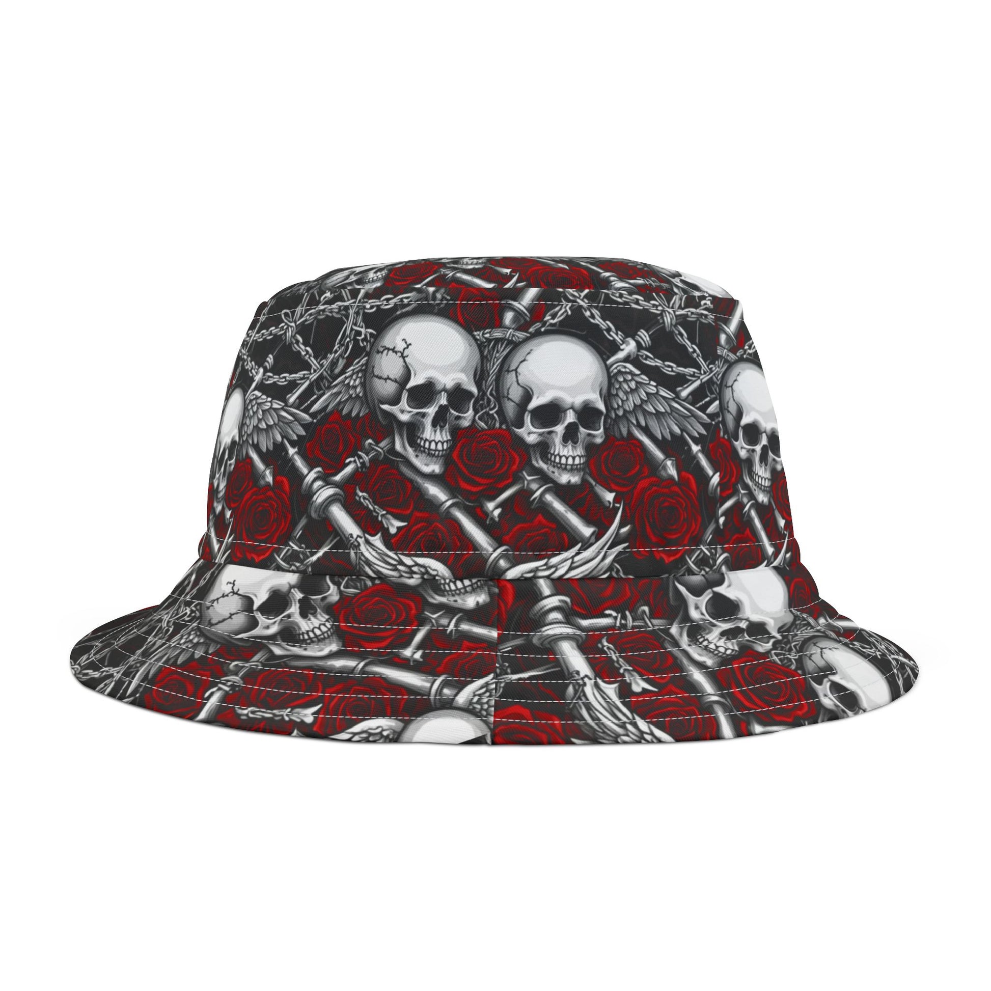 Edgy Skull & Roses Bucket Hat