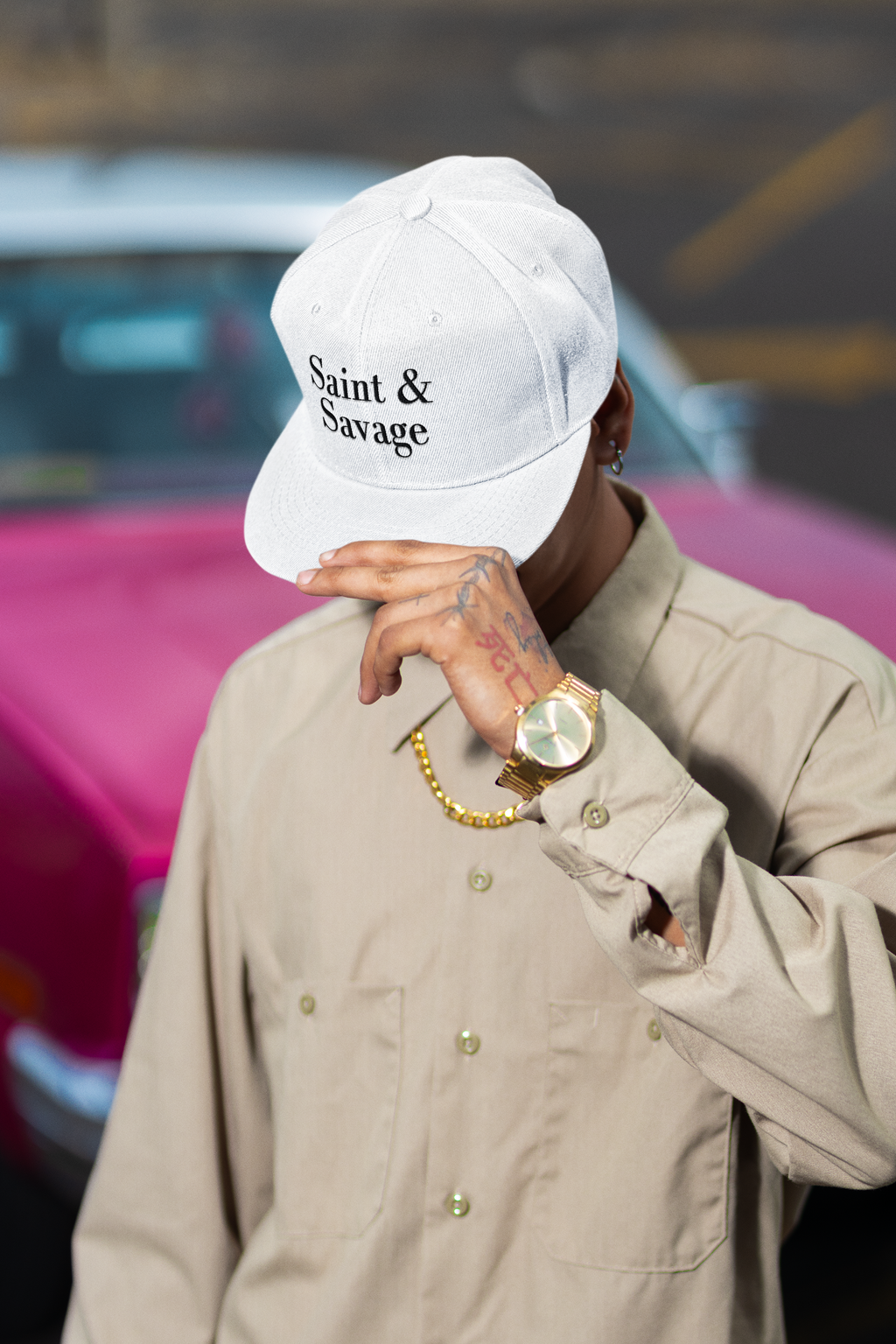 Saint & Savage White Embroidered Snapback