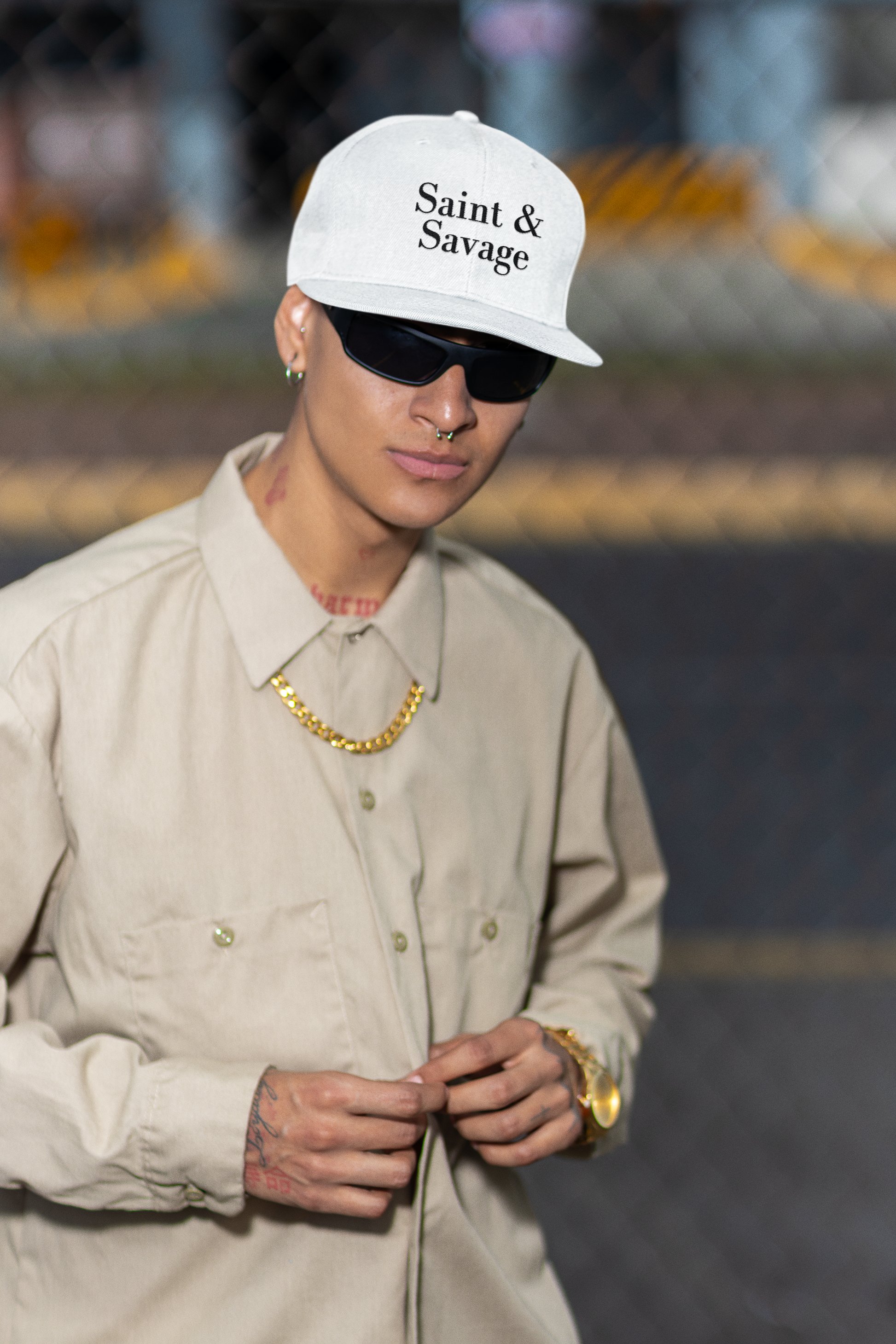 Saint & Savage White Embroidered Snapback